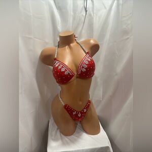 Competition wellness bikini Suit red handmade 34B cup small bottom